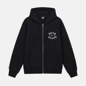 STÜSSY & BORN X RAISED LOGO ZIP HOODIE BLACK