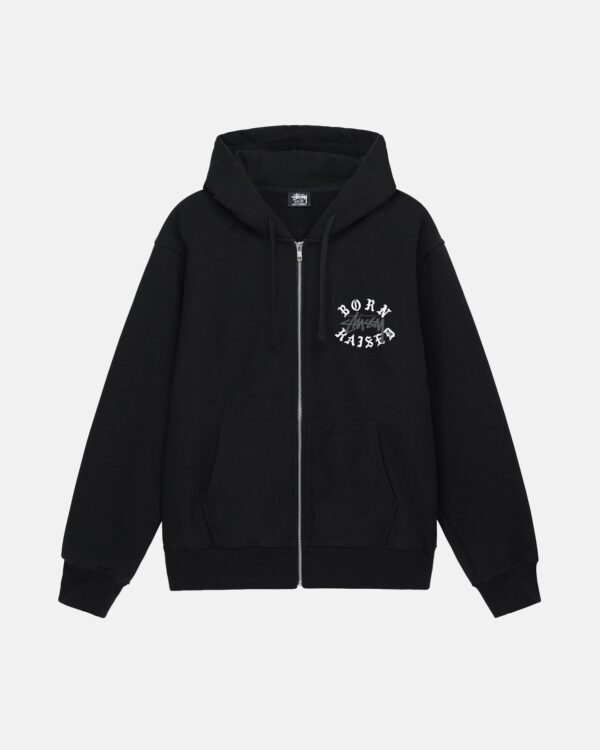 STÜSSY & BORN X RAISED LOGO ZIP HOODIE BLACK